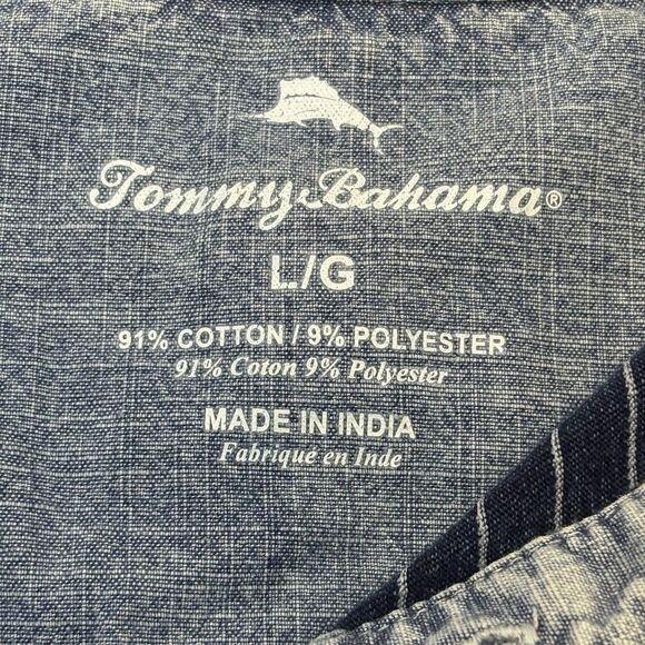 TOMMY BAHAMA Shirt Mens Large Blue Stripe Distressed Denim Look Polo Casual - Picture 6 of 9